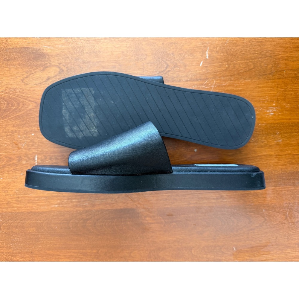 Steve Madden 90s Y2K Style Holmes Leather Slide Flat Sandals Minimalist Black 8 - Picture 4 of 6